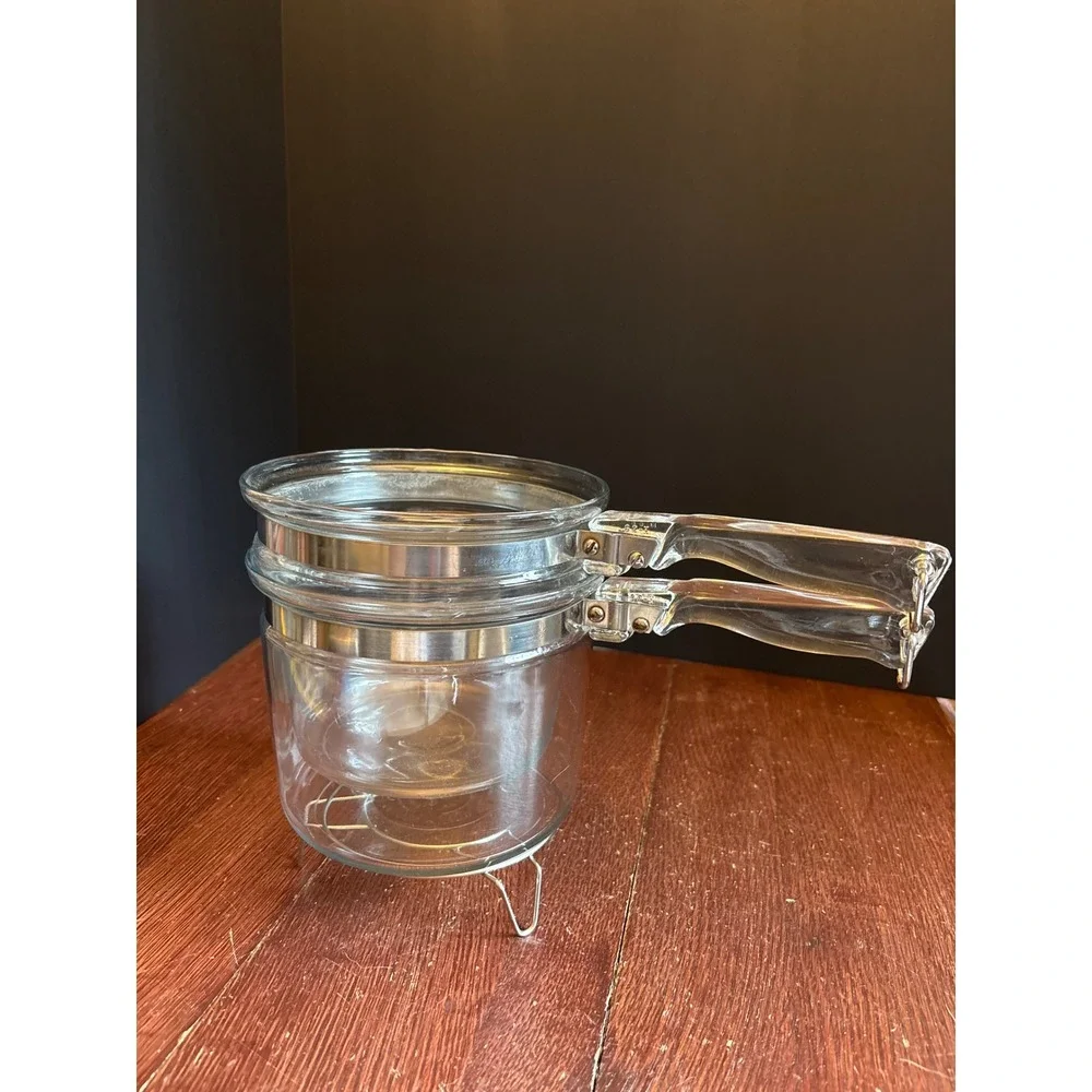 Pyrex Flameware Glass Double Boiler 1.5 Quart 6283 L Clear Cookware Set USA
